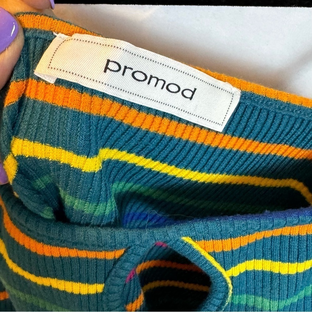 Promod Striped Multicolor Stripe Teardrop front Jersey Top Size L - Picture 4 of 7